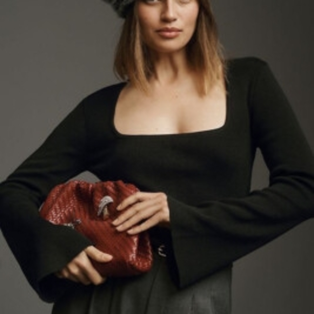 Black Long Sleeve Top with Red Clutch